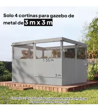 4 Paredes Laterales para Cenador 3x3 m Laterales de Carpa con 8 Ventanas Protección UV 30+ Impermeable Gris Claro