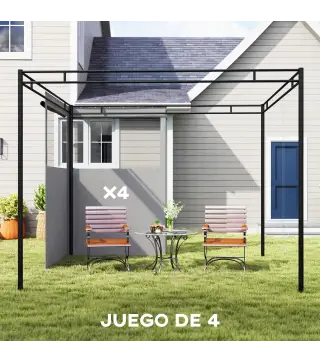 4 Paredes Laterales para Cenador 3x3 m Laterales de Carpa con 8 Ventanas Protección UV 30+ Impermeable Gris Claro