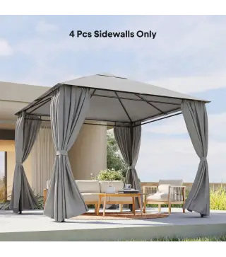 4 Paredes Laterales para Cenador 3x3 m Laterales de Carpa con 8 Ventanas Protección UV 30+ Impermeable Gris Claro