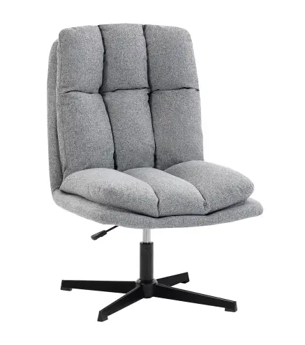 Butaca de Salón Giratorio 360° Altura Ajustable Asiento Ancho Tapizado en Lino Base de Metal Gris Claro