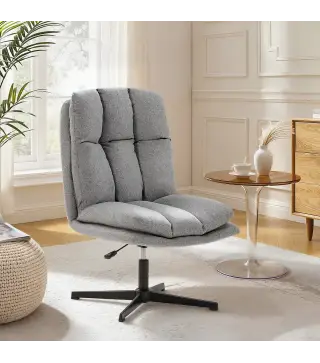 Butaca de Salón Giratorio 360° Altura Ajustable Asiento Ancho Tapizado en Lino Base de Metal Gris Claro