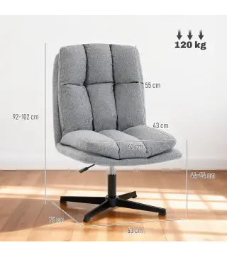 Butaca de Salón Giratorio 360° Altura Ajustable Asiento Ancho Tapizado en Lino Base de Metal Gris Claro