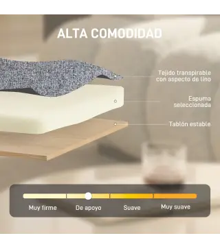 Butaca de Salón Giratorio 360° Altura Ajustable Asiento Ancho Tapizado en Lino Base de Metal Gris Claro