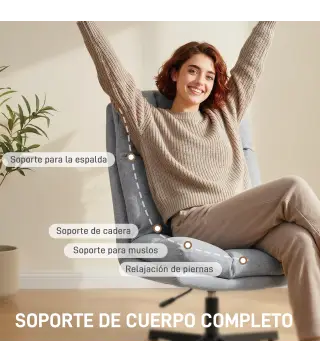 Butaca de Salón Giratorio 360° Altura Ajustable Asiento Ancho Tapizado en Lino Base de Metal Gris Claro