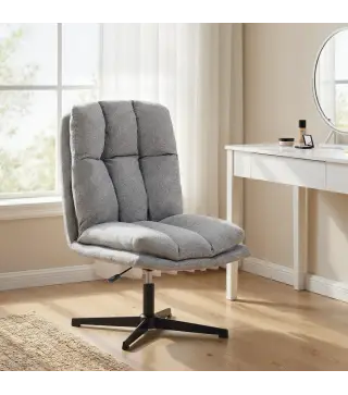 Butaca de Salón Giratorio 360° Altura Ajustable Asiento Ancho Tapizado en Lino Base de Metal Gris Claro