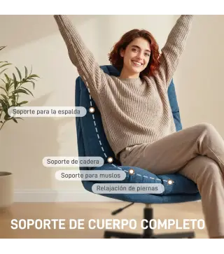 Butaca de Salón Giratorio 360° Altura Ajustable Asiento Ancho Tapizado en Lino Base de Metal Azul Oscuro