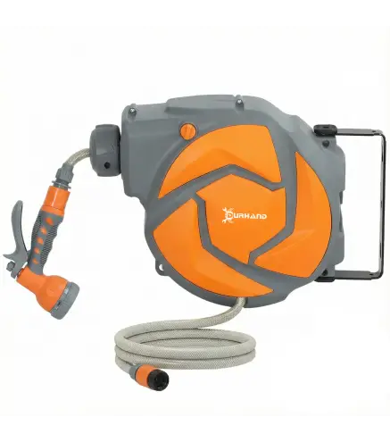 Manguera Retráctil de Pared con Carrete de 10+1 m con Retorno Enrollado Automático y Boquilla de 7 Funciones Gira 180°