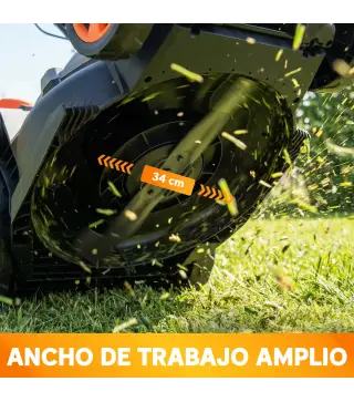 Cortacésped a Batería Inalámbrico 18V con 2 Baterías de 4Ah Ancho de Corte de 34 cm y Función de Mulching Motor 700 W