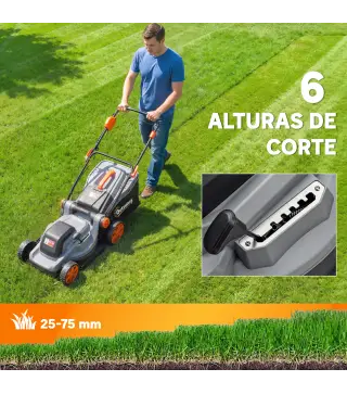 Cortacésped a Batería Inalámbrico 18V con 2 Baterías de 4Ah Ancho de Corte de 34 cm y Función de Mulching Motor 700 W