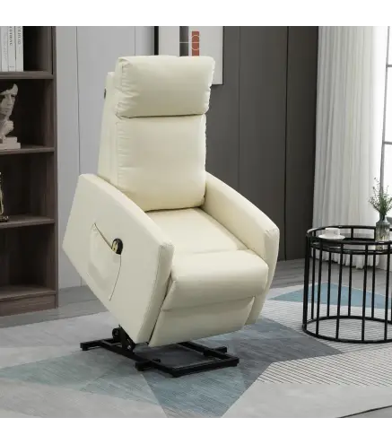 Sillón Levanta Personas Sillón Relax Eléctrico Sillón Elevador Reclinable 145° con Control Remoto 67x95x105 cm Crema