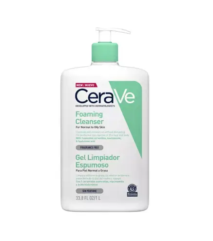 CERAVE PIEL NORMAL A GRASA GEL LIMPIADOR ESPUMOSO SIN PERFUME 1000ML