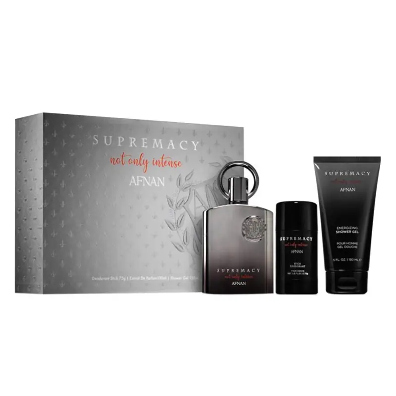 AFNAN SUPREMACY NOT ONLY INTENSE EAU DE PARFUM 100ML VAPORIZADOR + GEL DE BAÑO 100ML + DESODORANTE STICK 75ML AFNAN SUPREMACY NOT ONLY INTENSE EAU DE PARFUM 100ML VAPORIZADOR + GEL DE BAÑO 100ML + DESODORANTE STICK 75ML