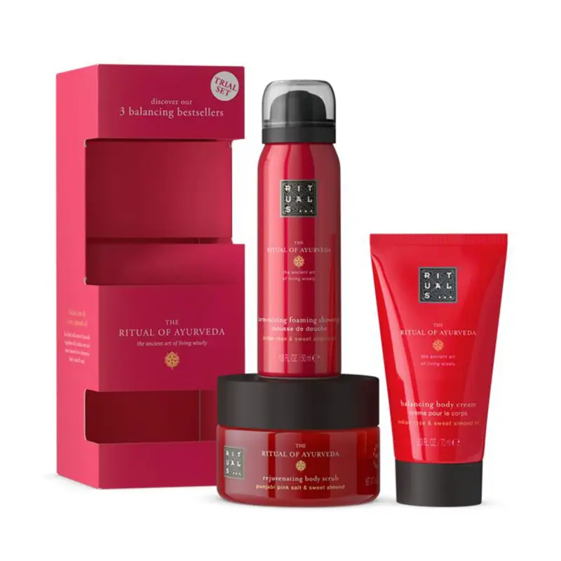 RITUALS OF AYURVEDA EXFOLIANTE CORPORAL 125ML + ESPUMA GEL DE BAÑO 50ML + CREMA CORPROAL 70ML