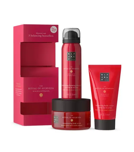 RITUALS OF AYURVEDA EXFOLIANTE CORPORAL 125ML + ESPUMA GEL DE BAÑO 50ML + CREMA CORPROAL 70ML