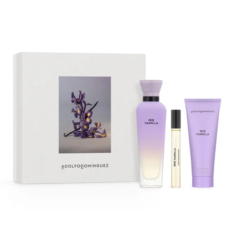 ADOLFO DOMINGUEZ IRIS VAINILLA EAU DE PARFUM 120ML VAPORIZADOR + LOCION CORPORAL PERFUMADA 1U + VIAL 10ML VAPORIZADOR