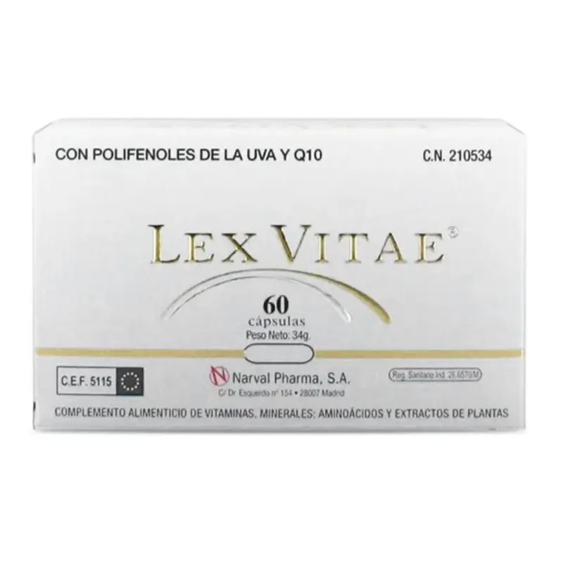 LEX VITAE Q10 Y POLIFENOLES DE UVA COMPLEMENTO ALIMENTICIO DE VITAMINAS 60UN