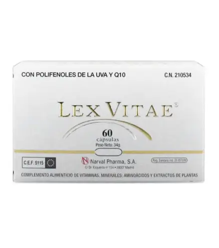 LEX VITAE Q10 Y POLIFENOLES DE UVA COMPLEMENTO ALIMENTICIO DE VITAMINAS 60UN