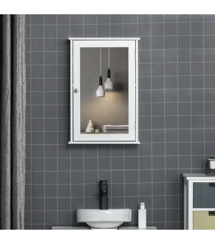 Armario con Espejo para Baño con 1 Estente de Almacenamiento 41x14x60 cm Blanco