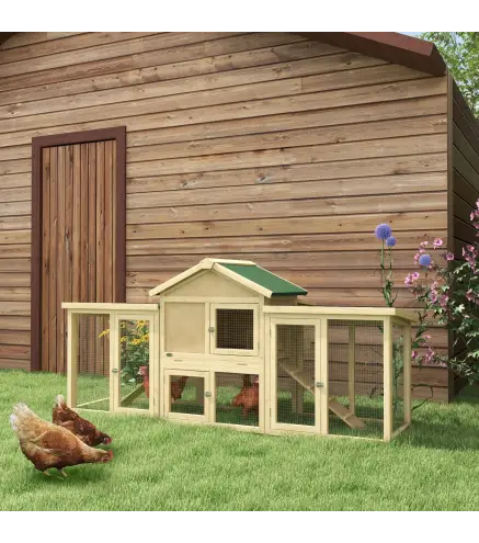 Gallinero de Madera 204x85x93 cm Jaula para 2-4 Gallinas con Nido Bandeja Extraíble Techo de Asfalto y Rampa Natural