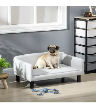 Sofá para Perros Medianos con Patas de Madera Cama para Mascotas Carga 20 kg 82x54x36 cm Gris