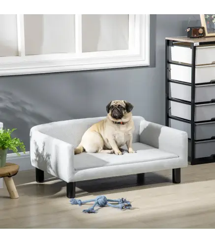 Sofá para Perros Medianos con Patas de Madera Cama para Mascotas Carga 20 kg 82x54x36 cm Gris