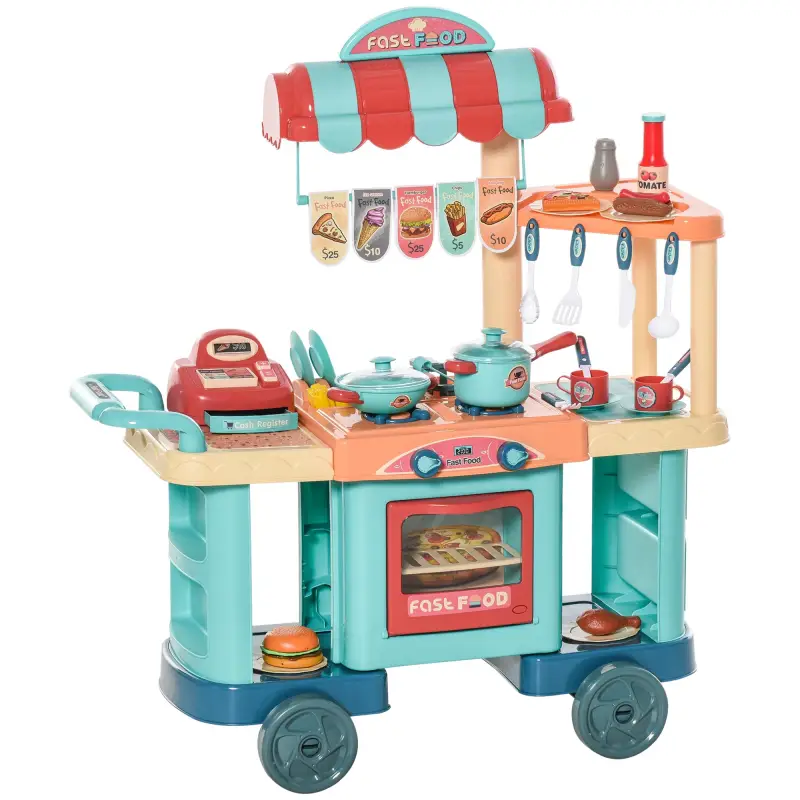 Cocina de Juguete para Niños de 3-6 Años con Ruedas Caja Registradora y Accesorios 79,5x33x90,5 cm Multicolor Cocina de Juguete para Niños de 3-6 Años con Ruedas Caja Registradora y Accesorios 79,5x33x90,5 cm Multicolor