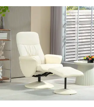 Sillón de Relax con Reposapiés Respaldo Reclinable hasta 145° para Salón Dormitorio Oficina 76x81x101 cm Crema
