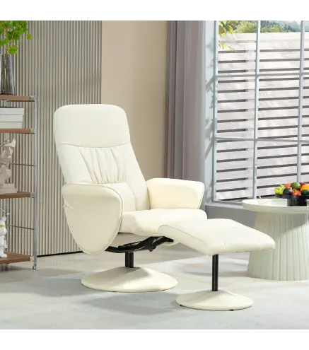 Sillón de Relax con Reposapiés Respaldo Reclinable hasta 145° para Salón Dormitorio Oficina 76x81x101 cm Crema