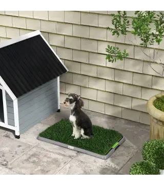 Inodoro para Perros con 2 Céspedes Artificiales Rejilla y Bandeja para Entrenamiento de Cachorros 67x41x3,5 cm Verde