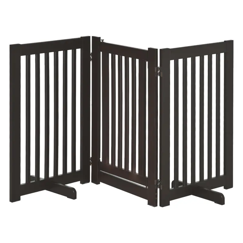 Valla para Mascotas Plegable de 3 Paneles con 1 Puerta y Patas de Apoyo para Pasillo Escalera 155x35,5x76 cm Café Valla para Mascotas Plegable de 3 Paneles con 1 Puerta y Patas de Apoyo para Pasillo Escalera 155x35,5x76 cm Café