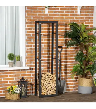Soporte para Leña de Metal Estante de Leña Leñero de Exterior para Interior y Exterior Carga 100 kg 40x25x150 cm Negro