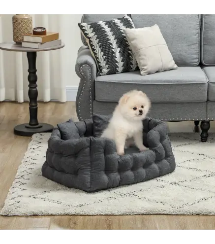 Cama para Mascotas con 2 Almohadas Colchón para Perros Antideslizante con Funda Extraíble y Lavable 70x50x30 cm Gris