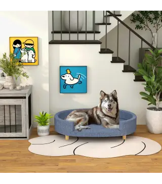 Sofá para Mascotas con Cojín Extraíble Funda Lavable y Patas de Madera Carga 30 kg para Interior 100x70x25 cm Azul