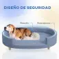 Sofá para Mascotas con Cojín Extraíble Funda Lavable y Patas de Madera Carga 30 kg para Interior 100x70x25 cm Azul