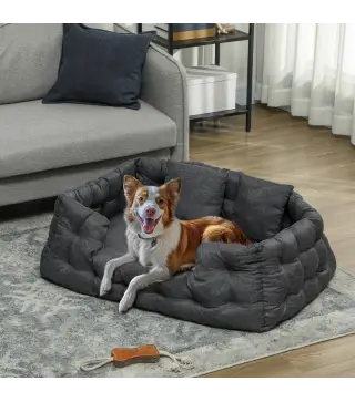 Cama para Mascotas con 2 Almohadas Colchón para Perros Antideslizante con Funda Extraíble y Lavable 110x70x35 cm Gris