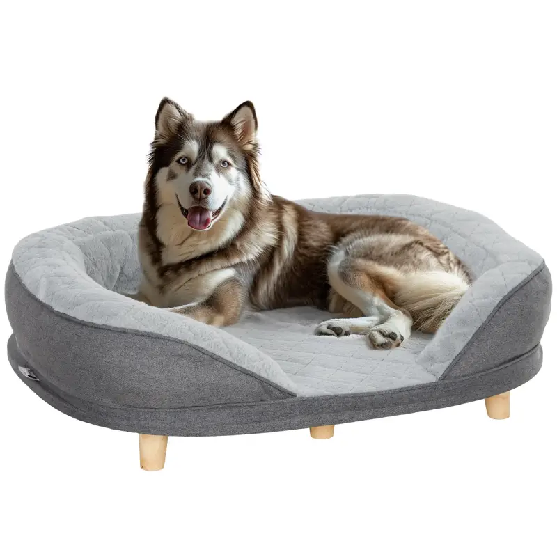 Sofá para Mascotas con Parte Superior Desmontable Funda Lavable y Patas de Madera Carga 25 kg 90x78x25 cm Gris