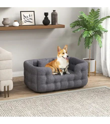 Cama para Mascotas con 2 Almohadas Colchón para Perros Antideslizante con Funda Extraíble y Lavable 90x60x35 cm Gris