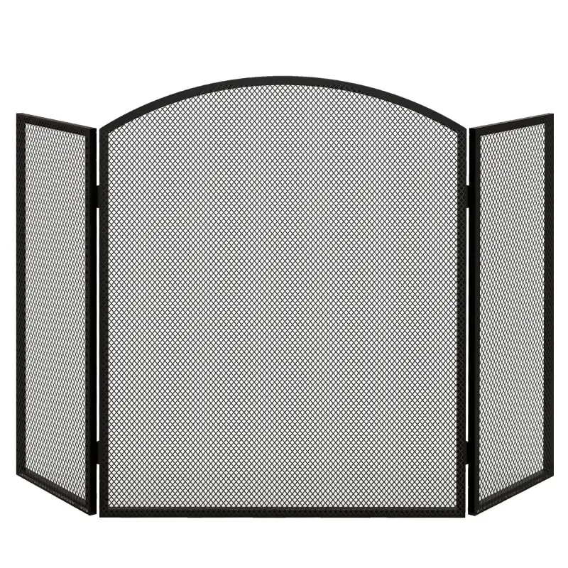 Protector de Chimenea Plegable de 3 Paneles Pantalla de Chimenea con Estructura de Acero 96x62 cm Negro