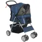 Carrito para Perros Pequeños con Toldo Ajustable Cesta de Almacenaje Portavasos y Ruedas 75x45x97 cm Azul Oscuro