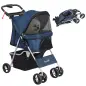Carrito para Perros con Toldo Ajustable Cesta de Almacenaje y Ruedas con Freno Tela Oxford 77x45x99,5 cm Azul Oscuro