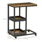 Mesa Auxiliar en Forma de C con Ruedas Estantes Abiertos y Marco de Acero para Salón Dormitorio 51x33x66cm Marrón Oscuro