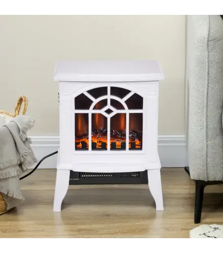 Chimenea Decorativa 1000 W/2000 W con Temperatura Ajustable LED Llamas para 15-20 ㎡ 36,5x24x46 cm Blanco