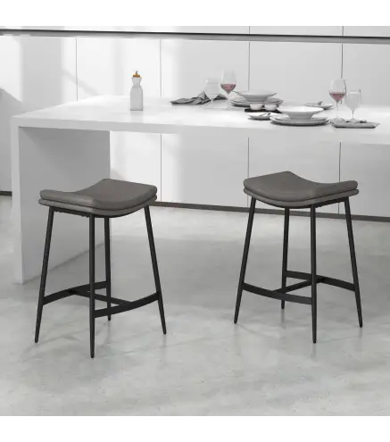 Conjunto de 2 Taburetes Altos de Cocina con Estructura de Acero Estilo Industrial Carga 120 kg para Comedor Bar Gris