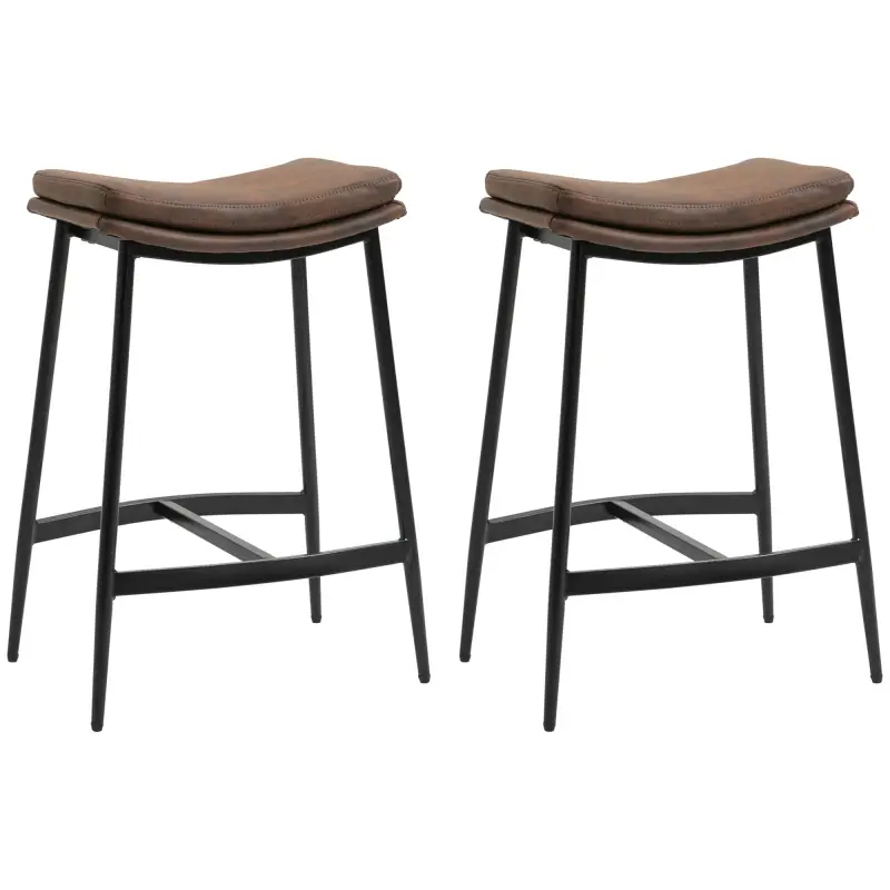 Conjunto de 2 Taburetes Altos de Cocina con Estructura de Acero Estilo Industrial Carga 120 kg para Comedor Bar Marrón