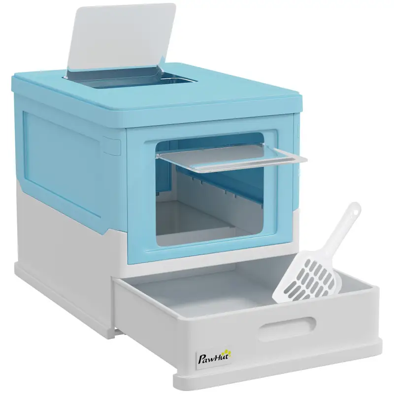 Arenero Cubierto para Gatos Arenero Cerrado y Plegable para Gatos con Bandeja Extraíble y Pala 47,5x35,5x36,7 cm Azul