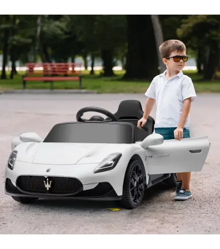 Coche Eléctrico para Niños con Licencia Maserati MC20 con Batería 12V Mando a Distancia Faros Bocina Música Blanco
