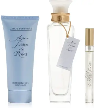 ADOLFO DOMINGUEZ AGUA FRESCA DE ROSAS EAU DE TOILETTE 120ML VAPORIZADOR + LOCION CORPORAL PERFUMADA 75ML + MINIATURA 10ML