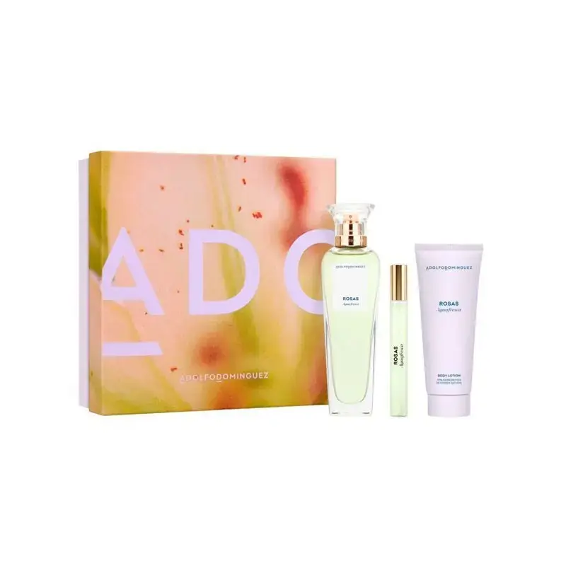 ADOLFO DOMINGUEZ AGUA FRESCA DE ROSAS EAU DE TOILETTE 120ML VAPORIZADOR + LOCION CORPORAL PERFUMADA 75ML + MINIATURA 10ML