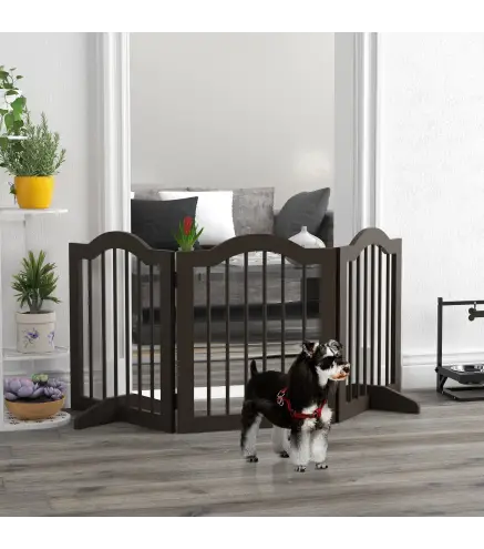 Barrera de Seguridad Plegable para Perros Pequeños Rejilla de Protección de 3 Paneles con Patas 154,5x29,5x61 cm Café
