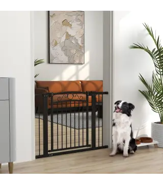 Puerta para Perros con Ancho Ajustable 76-104 cm con 2 Extensiones y Doble Bloqueo Negro